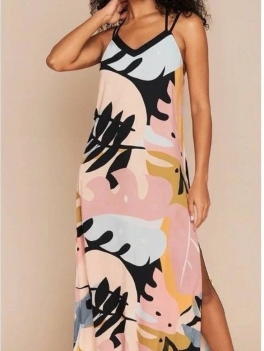 SheBird Savannah Strappy Maxi Bra Dress Mod Palm Print Size 5 M/L